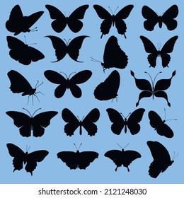 Set of black butterflies. Vector illustration