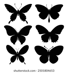 Set of black butterfly silhouettes vector