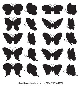 Set of black butterfly silhouettes, vector illustration
