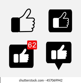 Set Black Button Hand Like Icon Vector Background, JPG JPEG,EPS Logo design yes Download Face book Social media