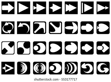 Set of black buttons with arrows - symbol for app, web and music digital illustration design - isolated vector illustration