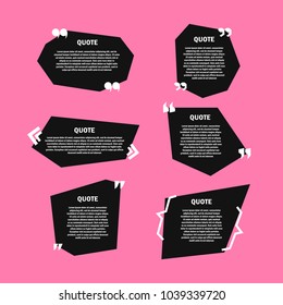 A set of black buttons on a pink background. Promotional stickers with quotes. Colorful vector collection.