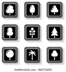 set black buttons with white tree silhouette