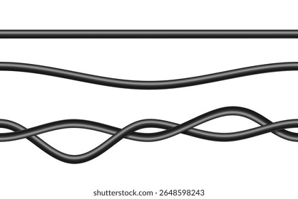 Set of Black Cable or Wire Line Shapes Vector Isolated on White