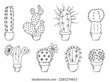 Set of black cacti outline