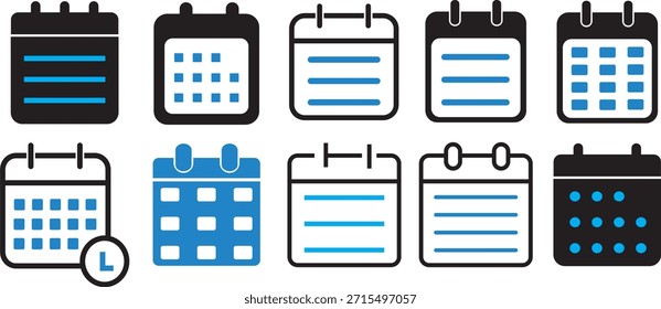 Set of black Calendar vector icons. calendar symbols line, concept, outline, flat template,
