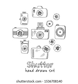 Set of black camera shutter icon set Hand drawn vector illustration isolated on white background.