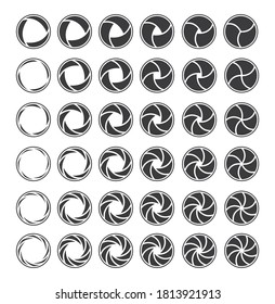 Set of black camera shutter icons on white background. Vector illustration