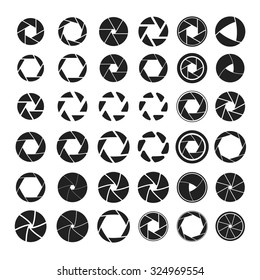 Set of black camera shutter icons on white background. Vector illustration