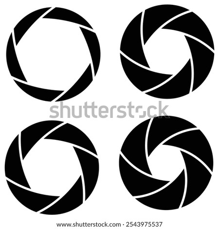 Set of Black Camera Shutter Icons Vector Illustration on White Background