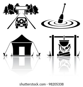 Set of black camping icons, illustration
