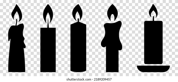 Set of black candle icons. Vector illustration isolated on transparent background