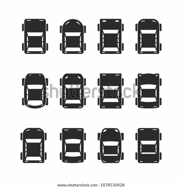 set of Black car icons. top view. isolated on\
white background