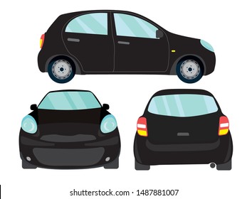 Set of black car view on white backgruond,illustration vector