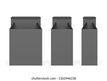 Set of black cardboard boxes mockups. Vector illustration
