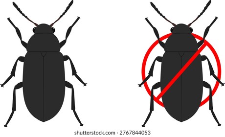 Set of Black Carpet Beetle Icon Vector, Household Pest Control Silhouette Symbols, Infestation Warning Signs, Exterminator and Hygiene UI Icon Collection