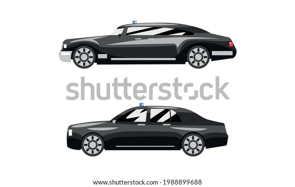 Set of Black Cars Luxury Road\
Vehicles, Side View of Business Sedan Flat Vector\
Illustration