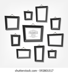 Set of black cartoon picture frames.