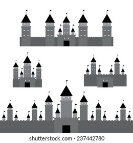 set black castle on white background. Vector 