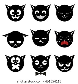 Set of black cat emoticons for Halloween