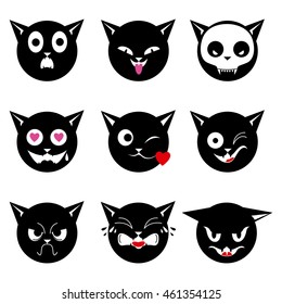 Set of black cat emoticons for Halloween