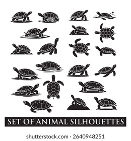 Set of black cat, horse, birds, elephant, butterfly, tiger ,lion, animal silhouettes.