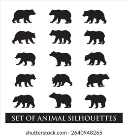 Set of black cat, horse, birds, elephant, butterfly, tiger ,lion, animal silhouettes.