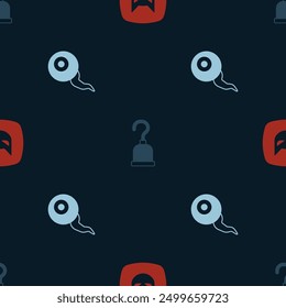 Conjunto Gato negro, gancho pirata y ojo en patrón transparente. Vector