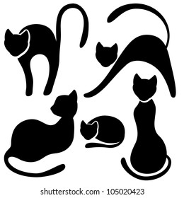 Set of black cat silhouette. Collection on white background.