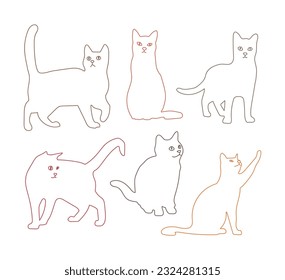 A set of black cat silhouette illustrations doing various movements.