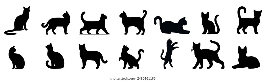 Set of black cat silhouettes.