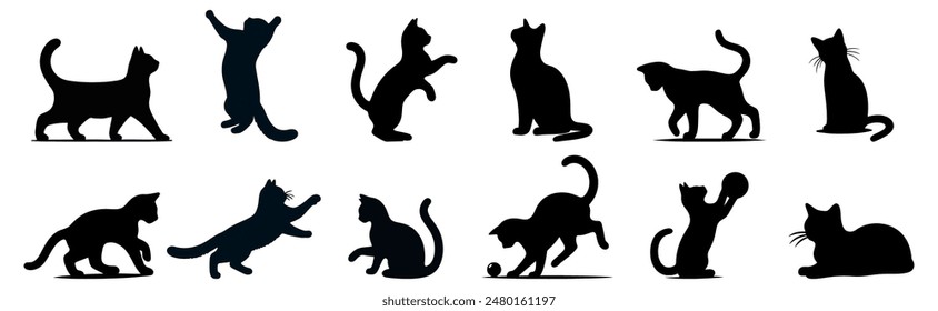 Set of black cat silhouettes.