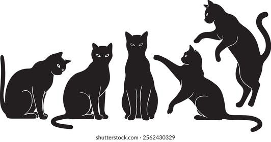 Set of black cat silhouettes.