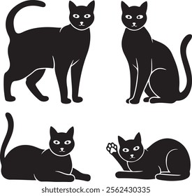 Set of black cat silhouettes.