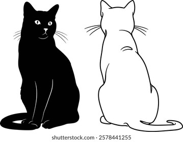 Set of black cat silhouettes.