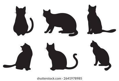 Set of black cat silhouettes.