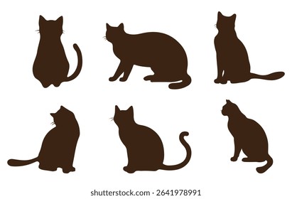Set of black cat silhouettes.