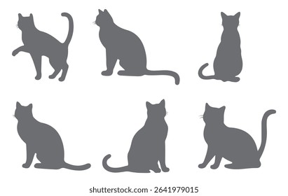 Set of black cat silhouettes.