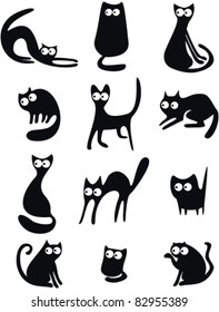 Set of black cat silhouettes