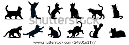 Set of black cat silhouettes.