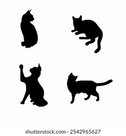 Conjunto de siluetas de gato negro. Colección de Ilustración vectorial de silueta de gato. silueta negra sobre un fondo blanco que muestra varias poses de gato. ideal para diseños temáticos de mascotas.