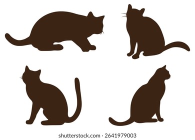 Set of black cat silhouettes. Stencil for Halloween, card, poster or other design. Black cat. 