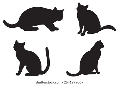 Set of black cat silhouettes. Stencil for Halloween, card, poster or other design. Black cat. 