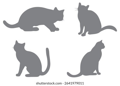 Set of black cat silhouettes. Stencil for Halloween, card, poster or other design. Black cat. 