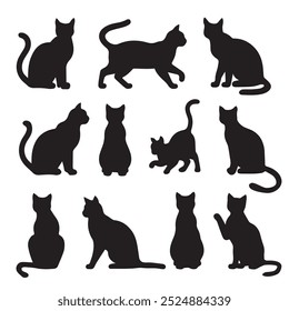 Set schwarze Katze Silhouetten in verschiedenen Posen, perfekt für Design und Dekoration