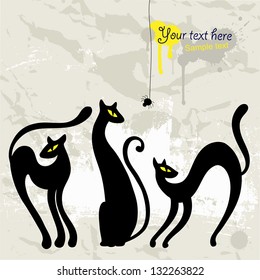 Set of black cat silhouettes Vector illustration