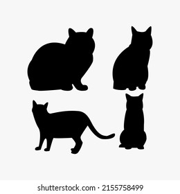 Set Of Black Cats . Collection Of Cat Full Body.