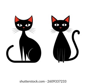 Set of Black Cats Flat Vector Illustration