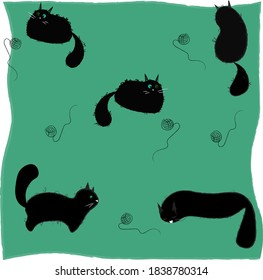 Set of black cats looking. Halloween elements. Black cats. Happy Halloween. Vector illustration in cartoon style. Flat design.