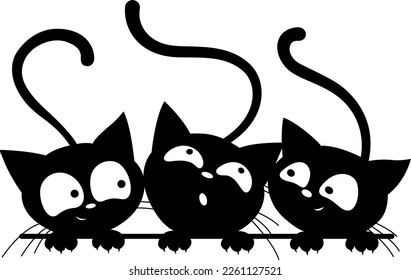 Conjunto de gatos negros mirando por la ventana Colección de gatos cómicos adorables ilustración de mascotas